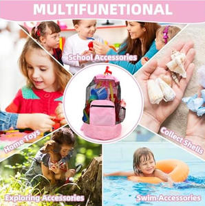 Bolsa de Playa de Malla de Gran Capacidad, Estilo Nuevo, Mochilas con Cordón para Niños, Bolsas de Red para Juguetes de Exterior y Natación para Niños - Product Image 6