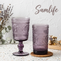 Samlife-23025 Vente en gros de sets de verres à vin vintage personnalisés en verre gaufré, ensemble de verres à vin de luxe colorés