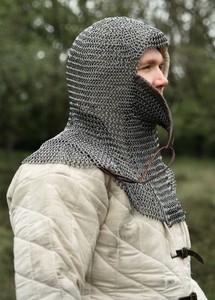 Coif de malla de acero con ventilación triangular, acabado natural, hecho a mano, protector medieval para cabeza y cuello, de malla de anillos de acero de alta resistencia. - Product Image 3