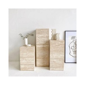 UN Stone Natural Stone Living Room Decor Furniture Beige <b>Marble</b> Cube Column Side <b>Square</b> <b>Table</b> Travertine Base <b>Table</b> - Product Image 1