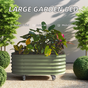 Large Outdoor Self-Watering Rolling Planter Galvanized Metal Raised Garden <strong>Bed</strong> with <strong>Liner</strong> for Vegetable <strong>Flower</strong> Pots Home Nursery - Product Image 3