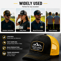 Gorra Trucker de Moda con Malla y Costuras en Contraste Negro y Amarillo, de Perfil Alto y Estructurada, con Logotipo Personalizado, Promocional