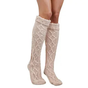 Automne hiver mode tricoté jambières Jacquard confortable femmes sur le genou chaussettes hautes