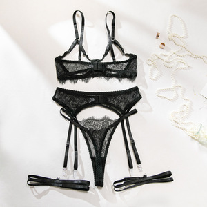Set Lingerie mewah wanita, setelan Lingerie mewah menggoda, pakaian dalam renda bunga hitam seksi - Product Image 6