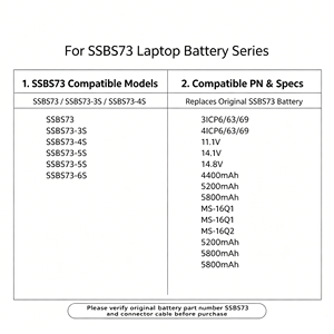 SSBS73 <span class=keywords><strong>แบ</strong></span><span class=keywords><strong>ต</strong></span>เตอรี่แล็ปท็อปสำหรับ Hasee Mechrevo S1 Pro-01, Pro-02, S2-01, S2-02, <span class=keywords><strong>S1pro</strong></span>, <span class=keywords><strong>S1pro</strong></span>-01, <span class=keywords><strong>S1pro</strong></span>-02, S2 AIR, S2 PRO, S2 MX350 - Product Image 3