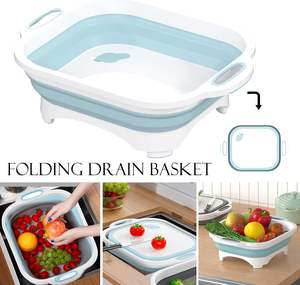 Planche à découper pliable 3 en 1 avec logo personnalisé en stock, grande, colorée, bac à légumes, seau en plastique, pliable et planche à découper - Product Image 5