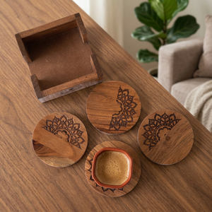 Sous-verres en bois naturel faits à la main, style européen, durables, avec logo personnalisé, marron, pour la maison et la restauration, ensembles de tapis de table - Product Image 1