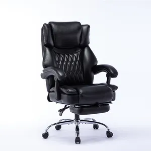 Mobilier de bureau ergonomique souple de luxe Fauteuils de direction inclinables pour patron Chaise de bureau de luxe en cuir PU noir avec repose-pieds