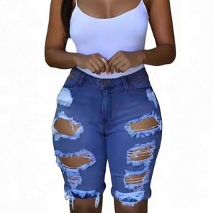 Shorts Vaqueros Rotos de Verano para Mujer, de Cintura Alta, con Recortes, Estilo Urbano, Sexy, para Discoteca, Satinados, Transpirables, Ajustados - Product Image 1