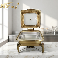 KUNTAI Réchaud de buffet rectangulaire de luxe en acier inoxydable martelé doré, alimenté à l'alcool, 6L, à chafing-dish hydraulique, économe en énergie