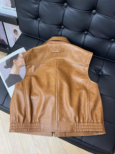 Nouveau <span class=keywords><strong>gilet</strong></span> en cuir véritable rétro pour femmes avec grandes poches, <span class=keywords><strong>gilet</strong></span> en cuir <span class=keywords><strong>sans</strong></span> manches vintage - Product Image 4