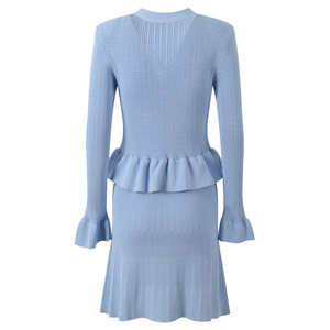 Elegante alta qualità tinta unita con scollo a V manica lunga vestibilità e <span class=keywords><strong>svasato</strong></span> Mini <span class=keywords><strong>abito</strong></span> da donna - Product Image 2