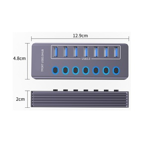 Nhôm 7 Cổng USB3.0 Hub Với LED Chuyển Đổi Độc Lập Hub <span class=keywords><strong>USB</strong></span> 7 Cổng 3x <span class=keywords><strong>USB</strong></span> 3.0 Hub Cho Máy Tính Để Bàn Phụ Kiện Máy Tính - Product Image 2