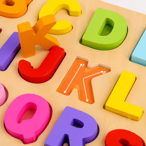 Houten alfabet ABC puzzelspel voor kinderen, educatief houten Montessori speelgoed, legpuzzel leerbord voor peuters - Product Image 4