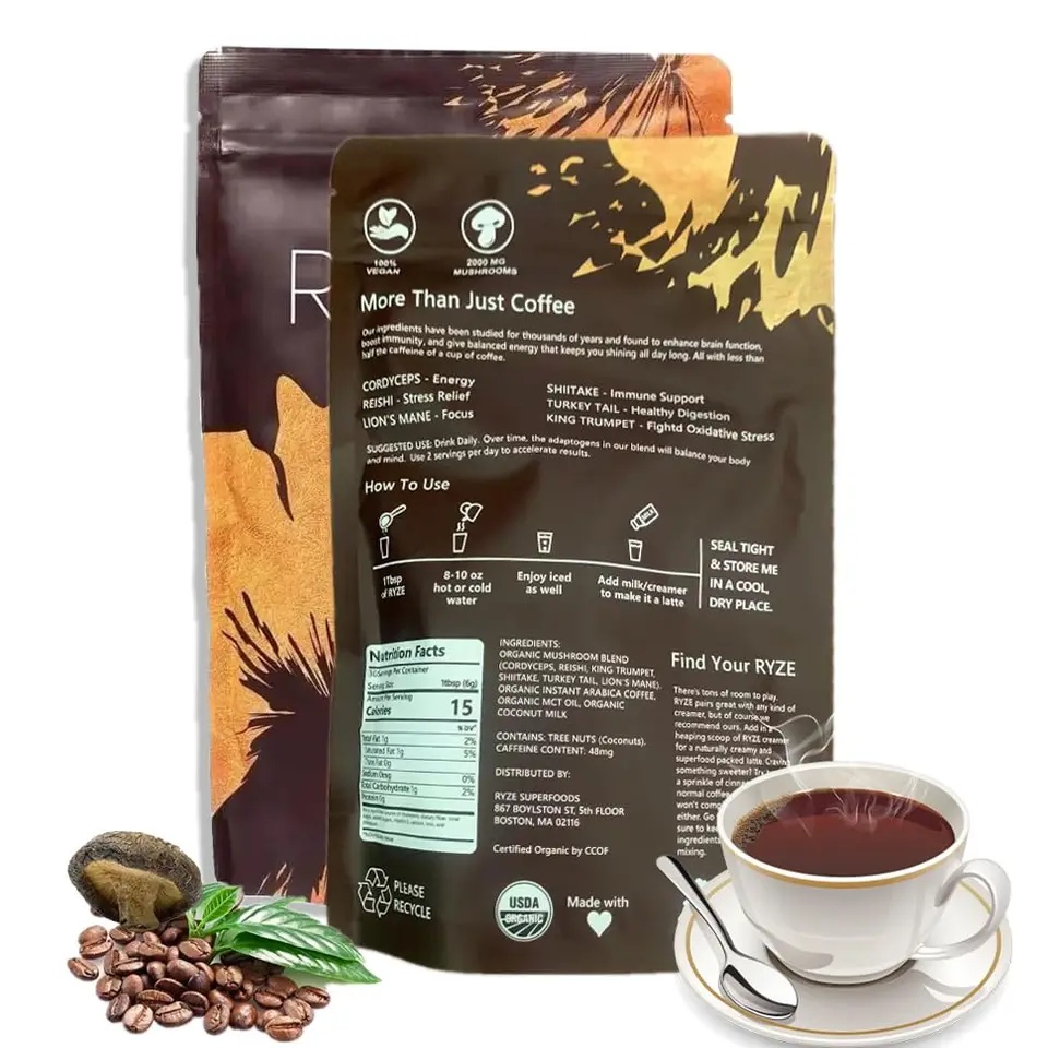 Organic Shiitake Cordyceps Mushroom Coffee 180G Powder Supplement Support Immune System Stress Management Digestion Adults