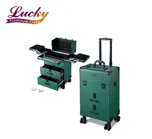 Boîte à cosmétiques en aluminium avec grand espace Trousse de <span class=keywords><strong>maquillage</strong></span> professionnelle portable Organisateur de cosmétiques de voyage avec plateaux et tiroirs - Product Image 1