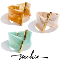 Pulsera Ancha de Resina Acrílica con Diseño Trenzado, Chapada en Oro de 18K, de Acero Inoxidable, para Joyería Festiva, Modelo XY 6877, Bajo MOQ