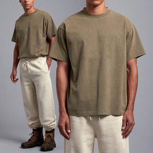T-shirt en coton épais délavé vintage pour homme KingSen, coupe oversize, impression de logo personnalisé, manches courtes, style streetwear décontracté - Product Image 1