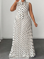 Robe longue vintage à pois, sans manches, col halter, taille haute, plissée, coupe trapèze, pour usage quotidien