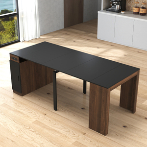 Table à manger en bois massif multifonctionnelle extensible en forme de L avec espace de rangement intégré, design gain de place, écologique et durable - Product Image 4