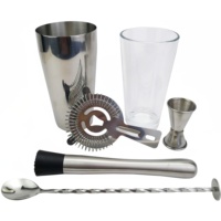 Ensemble de shaker Boston en acier inoxydable, 5 pièces, outils de bar avec verre à mélanger, doseur, pilon, passoire, cuillère de bar pour bar à domicile