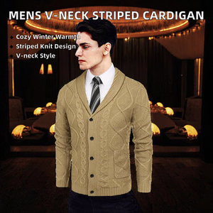 PRIMEAGE INDUSTRIES Custom <b>Men's</b> V-neck Single Breasted Slim Fit Full Sleeve Anti-Pilling Anti-Wrinkle <b>Cardigan</b> <b>Cable</b> <b>Knit</b> - Product Image 2