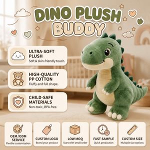 Peluche de Dinosaurio Personalizado, Juguete de Peluche Suave para Niños, Regalo de Peluche de Dibujos Animados, Decoración para el Hogar, Bajo MOQ, ODM, OEM, Poliéster - Product Image 5