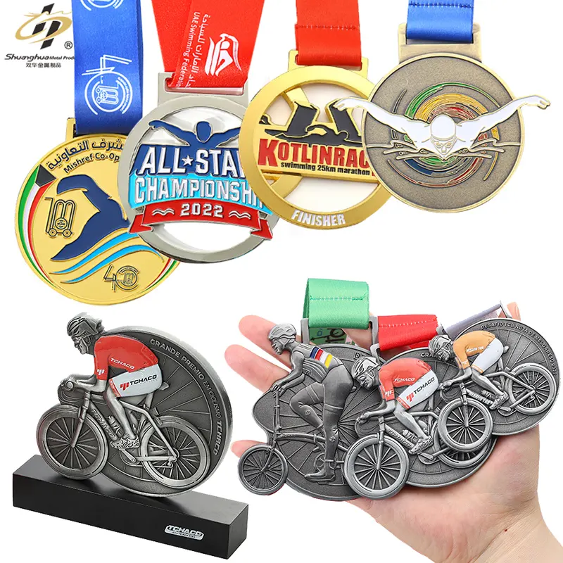 Benutzer definierte Sport medaille Herstellung 3D Finisher Road Mountainbike Radfahren Medaille Messing Gold Silber Schwimmen Schwimm medaille mit Band