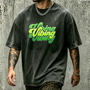 T-shirt en coton oversize lavé, vintage, à manches courtes, imprimé, col rond, streetwear, décontracté, pour tous les jours, pour hommes - Product Image 4
