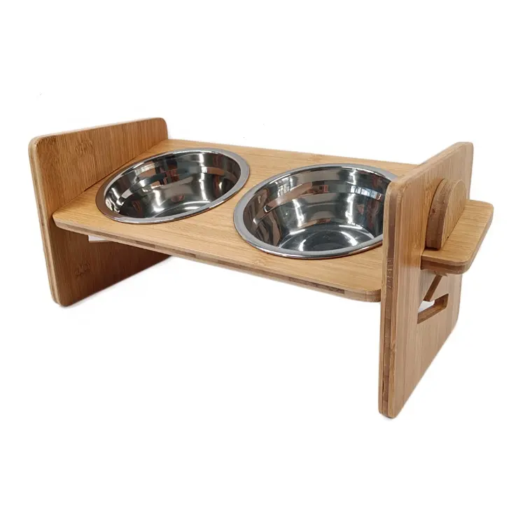 New Arrival Adjustable Bamboo Elevated Dog Bowls Comederos Para Perros Wooden Dog Plate Pet Bowls Feeders For Dogs