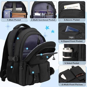 Sac à dos d'école mignon pour femmes, sac à dos pour adolescentes, sac à dos pour lycéennes, sac à dos pour étudiantes, noir - Product Image 5