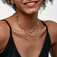 Collier ras du cou multicouche en perles plaqué or PVD 18 carats en acier inoxydable 316L avec pendentif pour femme – Vente en gros