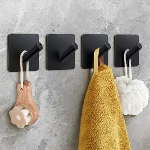 Adhesive Hook Self-adhesive Black Wall-mounted Hook Key Cover Towel Heavy duty Stainless Steel Hook