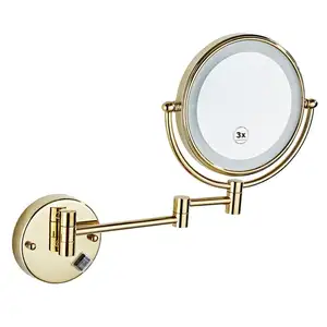 Bathroom LED Golden Double-sided Foldable Retractable Magnifying Glass 360-degree Rotating Wall-mounted Mirror