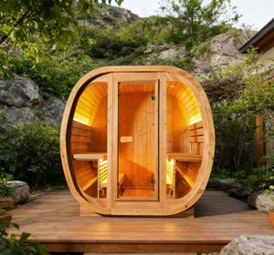 Sauna ovalada de madera maciza para exteriores, resistente a la intemperie - Product Image 1