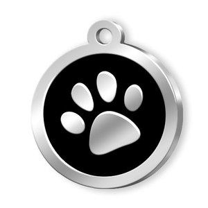 Pet <b>Tag</b> Round Black Paw Print Dog Cat <b>ID</b> Charm Metal Pendant - Product Image 1