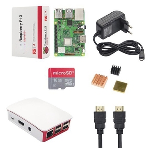 <span class=keywords><strong>Raspberry</strong></span> <span class=keywords><strong>Pi</strong></span> 3B + Kit بطاقة 16GB مع غطاء أحمر أبيض + خافضات الحرارة + مصدر طاقة للتوت <span class=keywords><strong>Pi</strong></span> - Product Image 1