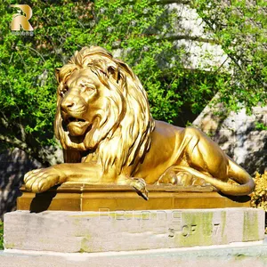 屋外の新しいデザインの動物の装飾等身大ブロンズゴールドライオン像