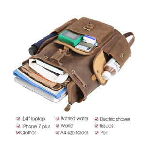 Custom tiding Vintage Full Top Grain <b>Drawstring</b> Leather Back Pack Real Leather Men <b>Backpack</b> - Product Image 2