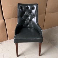 Chaise de salle à manger noire personnalisée, confortable, avec dossier haut, base en bois massif et revêtement en cuir – Sillas De Comedor