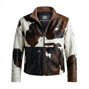 Chaqueta de Cuero Vacuno para Mujer RANCHOS RANCE, Manga Larga, Impermeable, Resistente al Viento, Estilo para Todas las Temporadas, Marrón con Patrón Blanco y Logotipo Frontal - Product Image 1