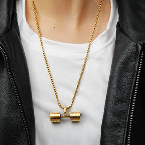 Collar Deportivo con Colgante de Mancuerna, Chapado en Oro de 14k/18k, Sin Decoloración, Cadenas Finas de Acero Inoxidable 316L, Collar para Hombre - Product Image 4