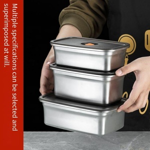 304 Stainless Steel Food Storage sealed <strong>Box</strong> Refrigerator <strong>Freezer</strong> <strong>Box</strong> Fresh-keeping Press and Exhaust sealed Lunch <strong>Box</strong> - Product Image 4