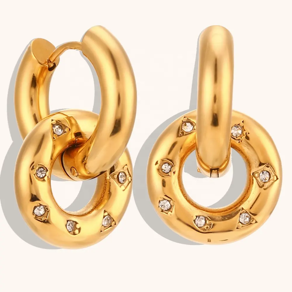 Dingran 2023 anting berbentuk donat trendi perhiasan anting baja tahan karat berlapis emas 18K