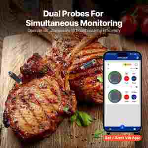 Smart App <b>Control</b> Long Range Smart BBQ Cooking Thermometer Digital Meat Grill 700ft Wireless 2 Probe Thermometer - Product Image 3