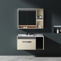 Meuble-lavabo mural flottant de luxe moderne crème OEM avec miroir LED intelligent et vasque en céramique pour projets hôteliers