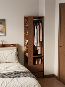 Armoire <span class=keywords><strong>de</strong></span> chevet d'angle en bois massif <span class=keywords><strong>de</strong></span> luxe léger avec porte-manteau pour petit appartement, unité <span class=keywords><strong>de</strong></span> rangement <span class=keywords><strong>de</strong></span> <span class=keywords><strong>chambre</strong></span> ZWJ046 - Product Image 1