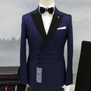 时尚城市男士小西装枪翻领高端伴郎连衣裙亮丽单排扣修身男士套装。 - Product Image 2