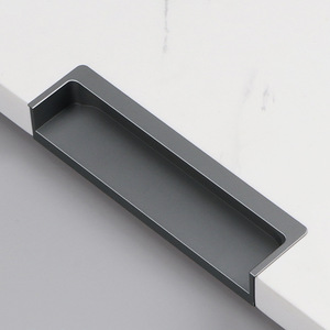 Aluminum <strong>Matt</strong> <strong>Black</strong> Gray Silver Drawer Pulls Embedded Invisible Dark <strong>Door</strong> Handle Push-Pull Bedroom Living Room Hotel Basement - Product Image 3