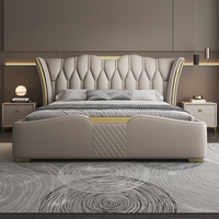 Lit moderne super luxueux et moelleux, revêtement en similicuir, cadre en bois de pin, design écologique - taille king/queen, meubles de chambre à coucher